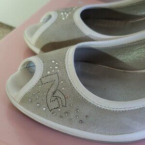 Nero Giardini - Made In Italy - Size 6 US 36 EU - White Grey - Peek-a-boo toe